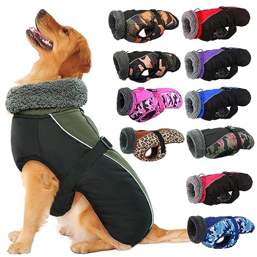 IECOii Extra Warm Reflective Dog Jacket Winter Coat with Buckle - Fleece Turtleneck for Small to Extra Large Dogs in Cold Weather X-Large(Chest:24.4-29.9 in) Army Green