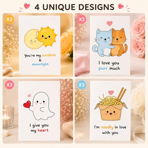 Image of Pack of 12 | Cute Illustrated Notecards with White Envelopes | 4x3 Inch | Blank Greeting Cards