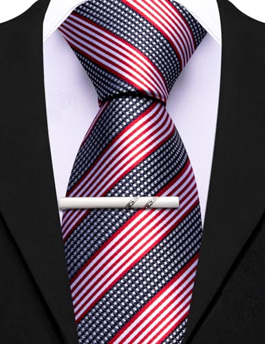 Image of Barry.Wang Silk Men Ties Formal Stripes Necktie and Tie Clip for Wedding Party Business Fashion Classic