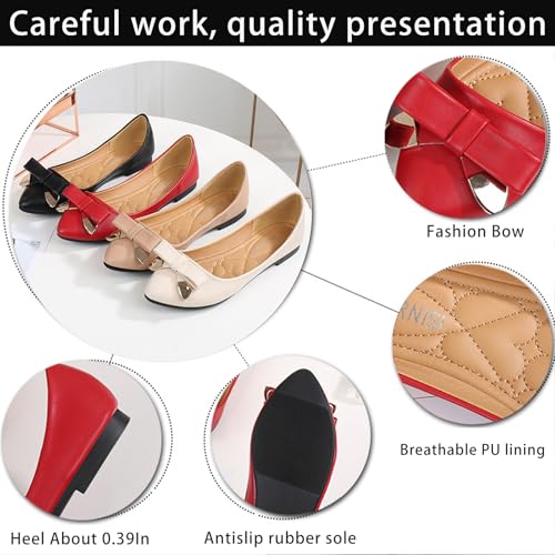 Women's Pointed Toe Ballet Flats with Fashion Bow Comfortable Slip On Flat Loafers Lightweight Non-Slip for Work Office & Casual Outfits All-Day Wear3