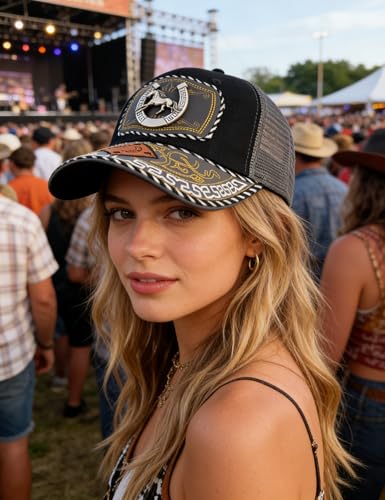 Image of TOPACC Western Trucker Hat for Men Women Cowboy Country Hat Snapback Cap | Novelty Baseball Cap Adjustable Vintage Embroidered Cowgirl hat for Rodeo Western Outfit