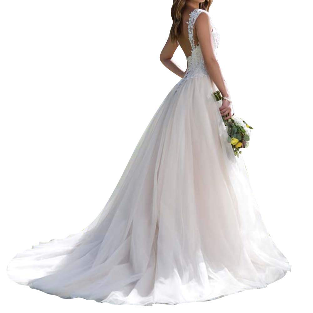 Robe de Mariée Longue en Tulle - Ligne A - Col en Cœur Avec Bretelles pour Femme