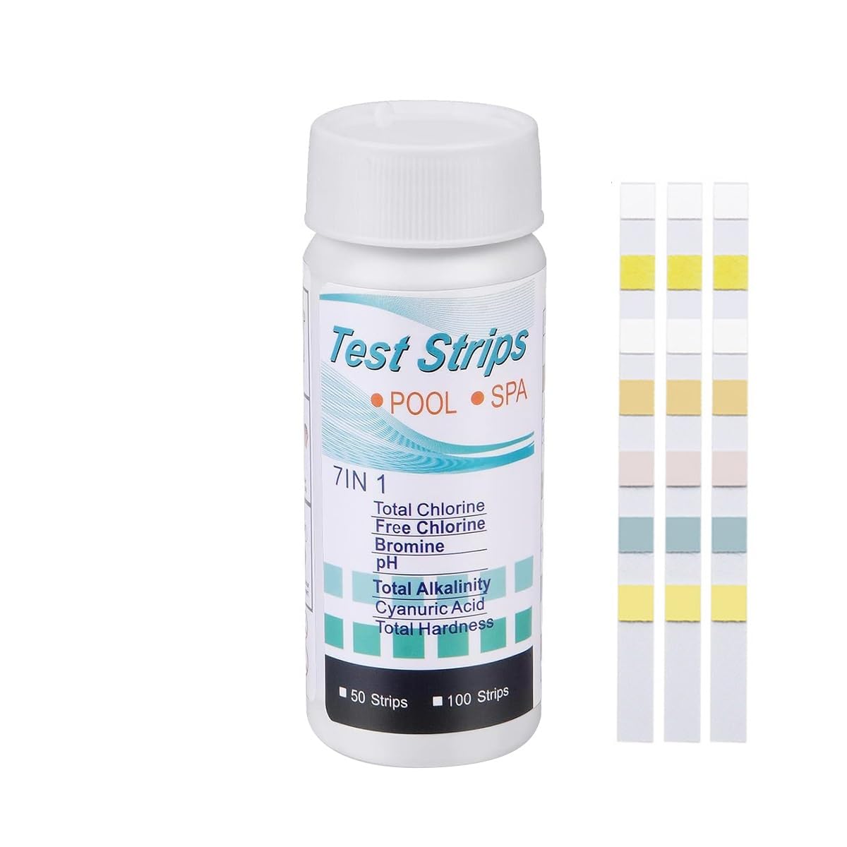 100 Pool and Hot Tub Test Strips with Plastic Bottle,7-in-1 Pool and Spa Test Strips,Fast and Accurate,Essential Water Quality Analysis Tool,Water Quality Check Kit