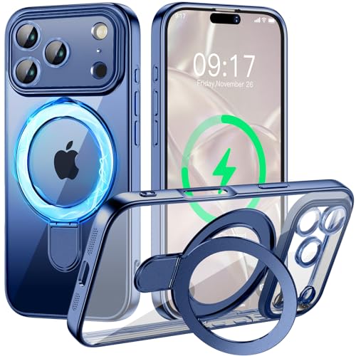 Image of Magnetic for iPhone 17 Pro Max Case with Invisible Stand[Compatible with MagSafe][Full Camera Lens Protector][Military Drop Protection] Shockproof Not Yellowing Clear Slim Soft for Women Men