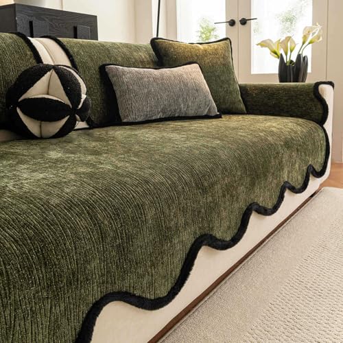 Housse de canapé d'angle antidérapante en chenille verte