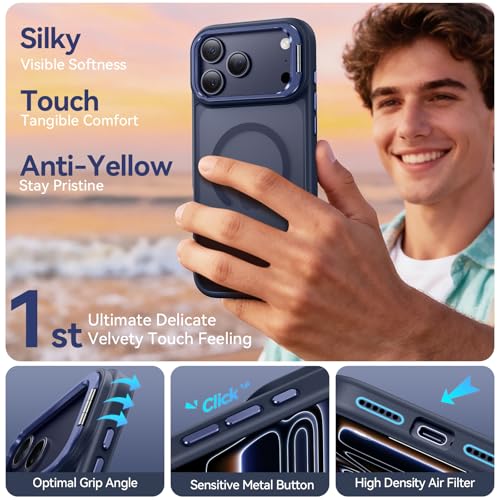 Image of for iPhone 17 Pro Case with Stash Lens Stand and 9H Screen Protector, Compatible with MagSafe, Military-Grade Drop Protection Phone Case for iPhone 17 Pro, 360 Full Protection, Deep Blue