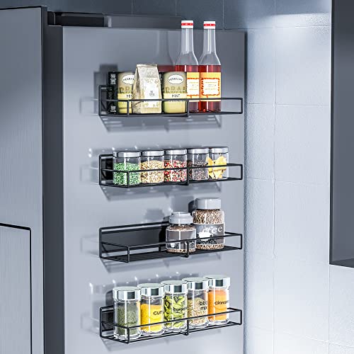Goczsvoy Movable Spice Rack 4 Pack, Magnetic Spice Rack Black Seasoning Organizer For Refrigerator, Magnet Kitchen Storage And Organization Space Saver For Fridge, Microwave, Oven