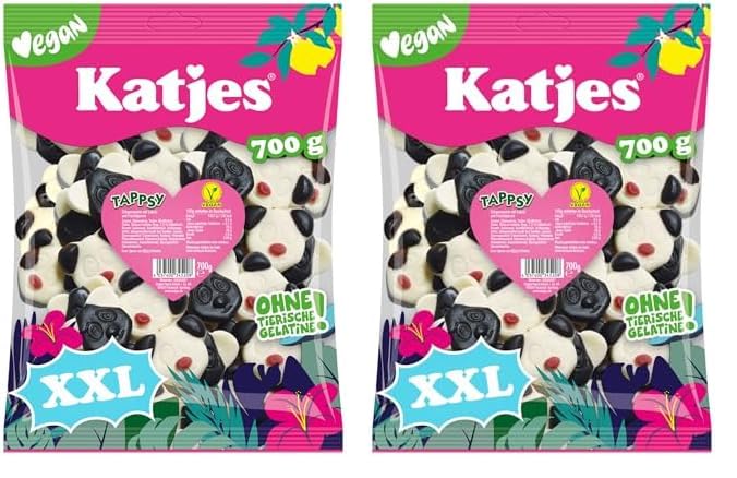 Katjes Tappsy Großpackung – Schaumzucker mit Lakritz und Fruchtgummi, in süßer Pandabären-Form, vegan (1 x 700 g) (Packung mit 2)