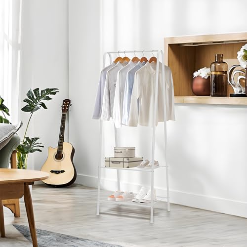 Youyijia Kleiderständer Garderobenständer Garderobe 2 Ablagen für Schuhe und Boxen Metallgestell platzsparend ideal für Schlafzimmer Flur und Büro Weiß