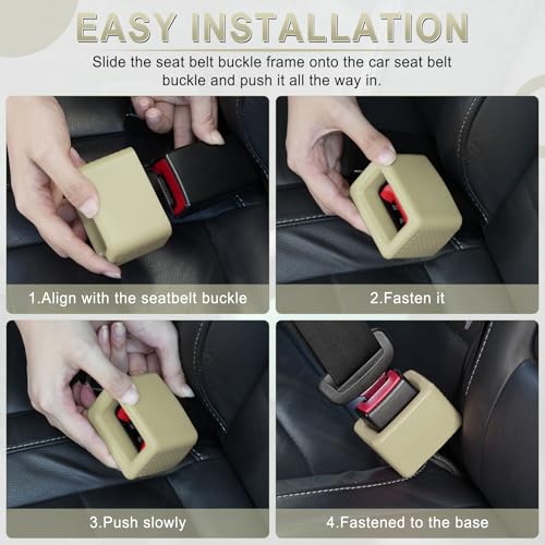 Image of Amiss 2PCS Seat Belt Buckle Holder, Universal Silicone Rear Seat Belt Booster & Fixer for Easy Access, Keeping Receptacle Upright, Car Interior Accessories-Fits Most Cars (Beige)