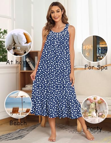 Image of IZZY + TOBY 100% Cotton Nightgowns for Women Soft Ladies Gowns Sleepwear Long Sleeveless Nightgown