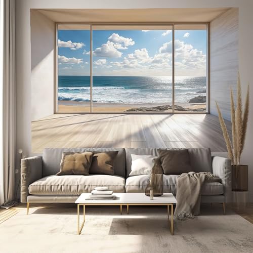 Tenture murale 3D rochers plage : transformez un mur triste en salon