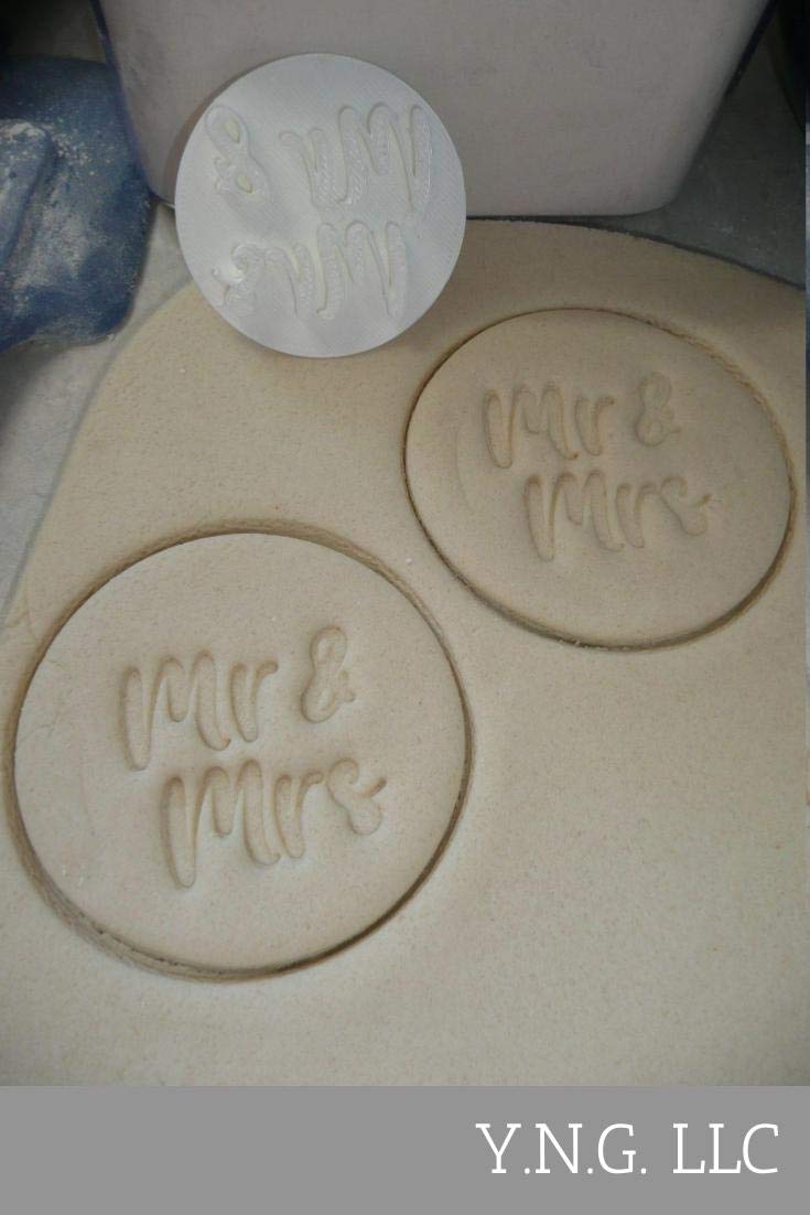 YNG MR AND MRS WORDS FANCY FONT SHOWER WEDDING COOKIE STAMP EMBOSSER BAKING TOOL 3D PRINTED MADE IN USA PR4036 White