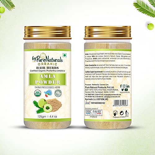 Image of byPureNaturals Aequo Organic 100% Natural Amla Powder| Phyllanthus| Emblica Officinalis| Gooseberry Powder| Hair Growth| Healthy Skin| Face Care - 125gm