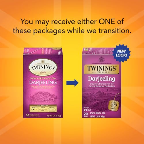 Image of Twinings Darjeeling Tea - A Delicate, Dry Black Tea, Sophisticated Coffee Alternative with Less Caffeine, Individually Wrapped Tea Bags, 20 Count (Pack of 2)