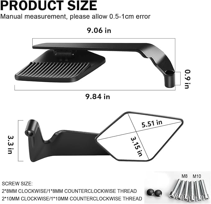 Motorcycle Mirrors Rear View Mirrors Compatible with Kawas@ki Z125 Pro Z250 Z250SL Z300 Z400 Z650 Z750 Z800 Z900 Z1000 and Hond@ CB650R CB650F CB650F ABS CB 750 Hornet -Black