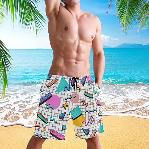 visesunny Bright 80s Checkered Pattern Men's Swim Trunks Quick Dry Bathing Suits Beach Swim Shorts4