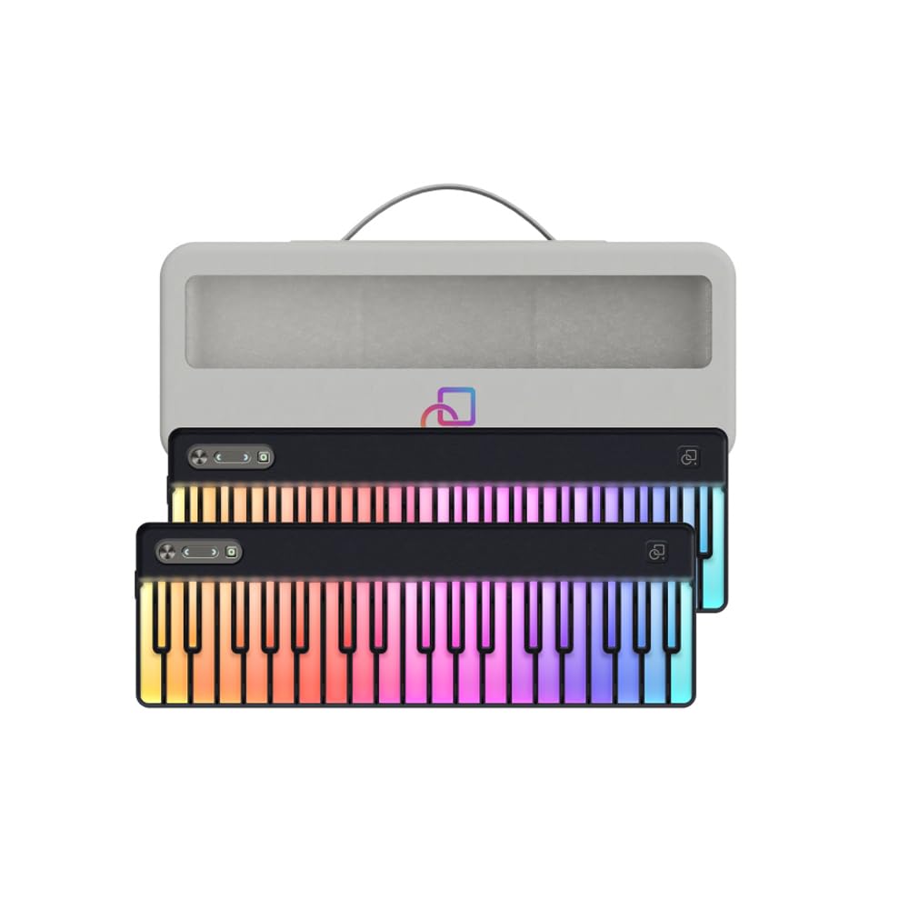 Tela MIDI PartyKeys de 36 teclas con guía lumínica (paquete de 2) con estuche, teclado MIDI Bluetooth inalámbrico para principiantes, USB-C, NFC Tap-to-Pair, teclas de aprendizaje LED, compatible con
