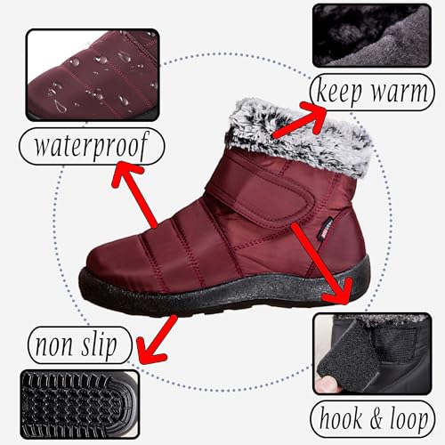 Snow Boots for Women Platform Plush Waterproof Soft Keep Warm Hook and Loop Closure Casual Winter Shoes2