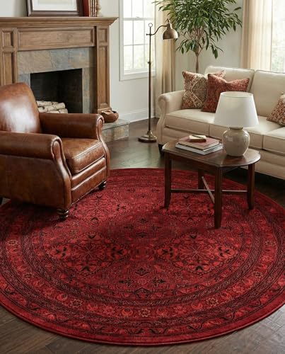 Tapete redondo rojo de 5 pies de Rugs.com miniatura 1