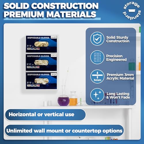 Image of Storage Standard Triple Glove Box Holder Wall Mount Glove Dispenser - Disposable Glove Holder Wall Mount Glove Station for Medical Gloves, Multipurpose Kitchen Gloves Holder - 16.25 x 10 x 4 Inches