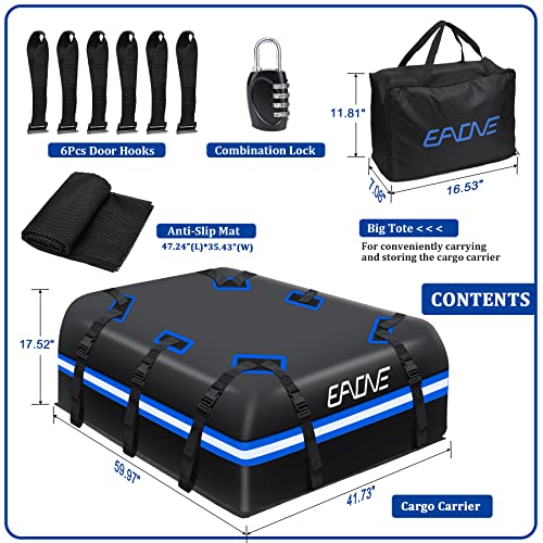 Eaone 21 Cubic Feet Rooftop Cargo Carrier Waterproof Car Top Carrier Bag For All Vehicles With/Without Rack, Includes Anti-Slip Mat, 10 Reinforced Straps, 6 Door Hooks, Luggage Lock And Storage Bag #TOP1