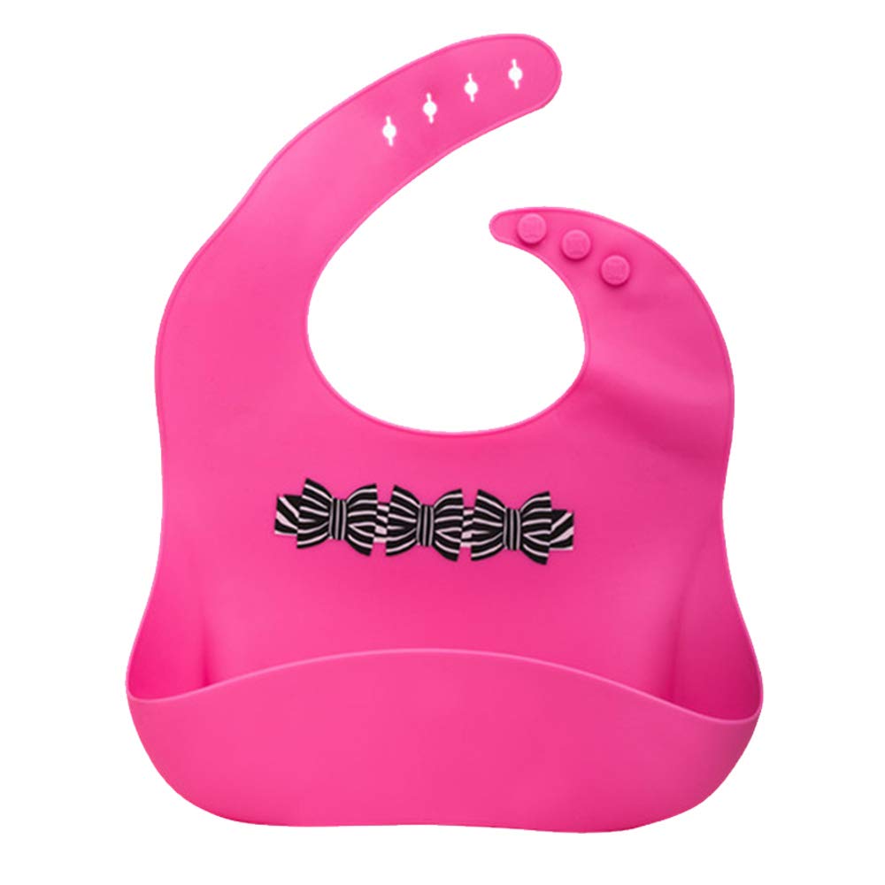 Silicone Bibs for Baby, Treer Waterproof Soft Adjustable Roll up Feeding Bibs Drool Bibs Wipe Clean with Food Catcher Pocket for Infants Toddlers (Rose Red)