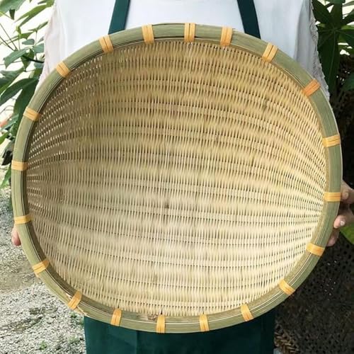 ZorTery 竹ざる そうめん ザル 盆ざる 水切り 天然竹製 丸型 平皿 大容量 干し野菜 盛り付け 下ごしらえ そうめん皿 うどん 天ぷら皿 蕎麦用 干しかご 梅干し耐久性 食品?理 多機能 仕様 シンプルデザイン キッチン用品 (直径40cm)