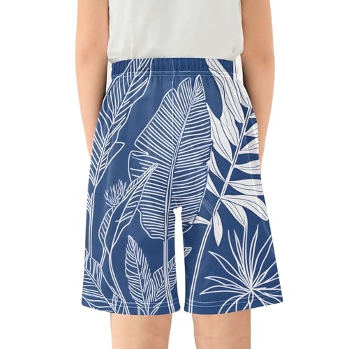 Tropical Plants Sleep Shorts Summer Pajama Shorts Elastic Waist Sleep Bottoms with Pockets 6-14 Years2