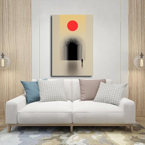 Idée cadeau poster abstrait géométrique soleil rouge sur toile - 5