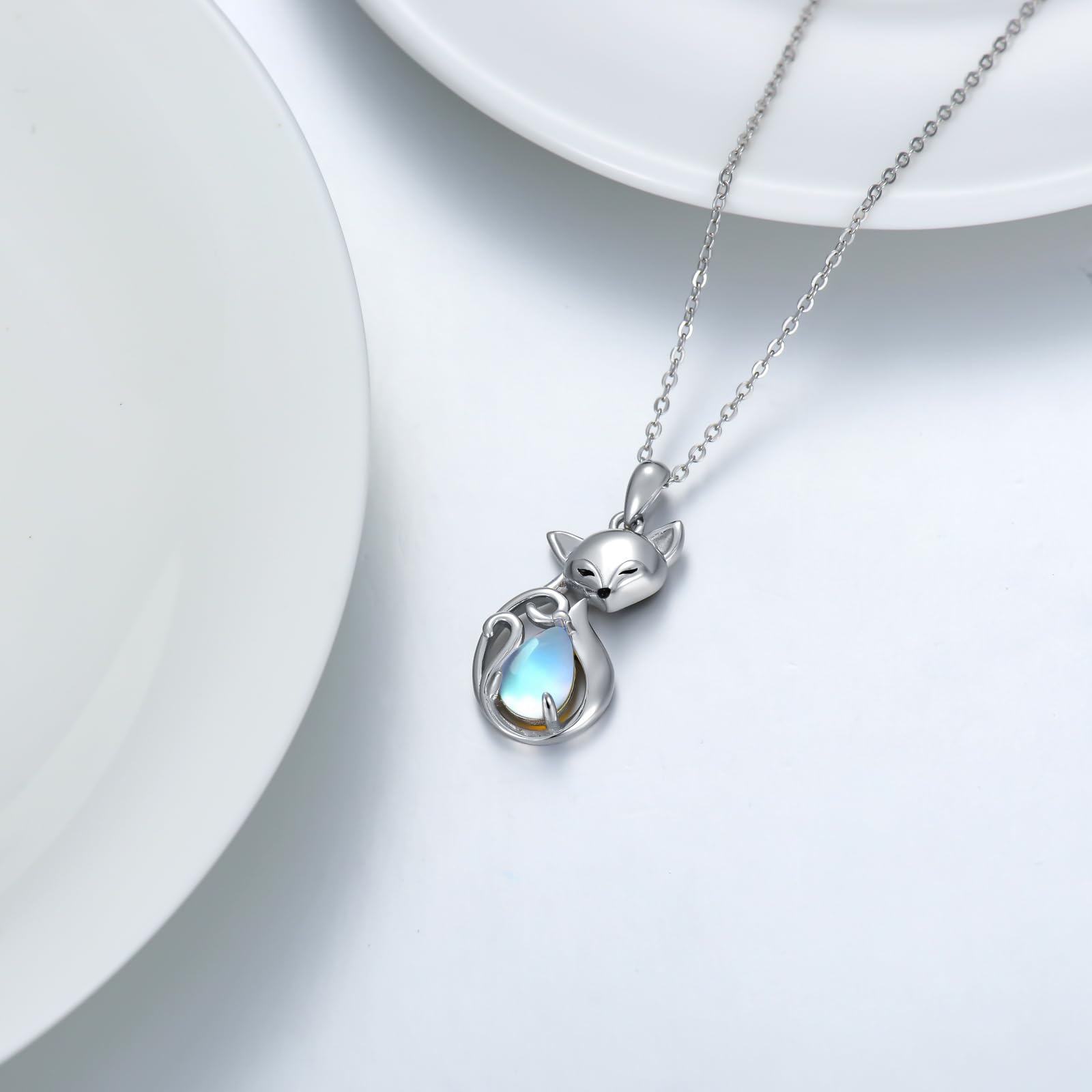 YAFEINI Collana da donna con pietra di luna di volpe in argento 925 con ciondolo a forma di pietra di luna arcobaleno gioielli volpe regali per ragazze