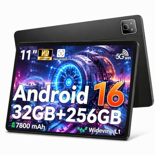Image of 2026 Android 16 Tablet 11inch, 32GB +256GB +1TB Expand, 7800mAh Large Battery, Penta-Core CPU, Wi-Fi 6, HD IPS Touchscreen Display, Dual Camera, Black