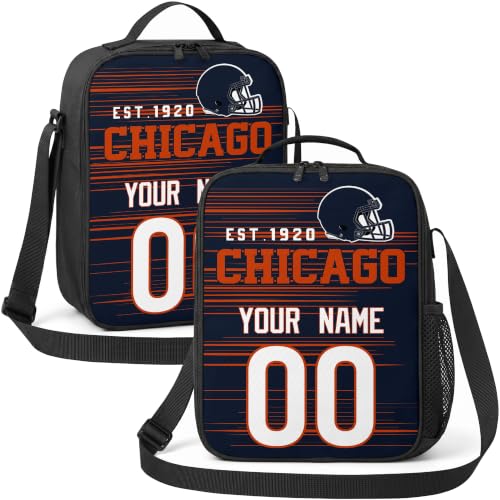 Image of Chicago Lunch Bag Custom Name and Number Personalized Gifts | Custom Personalized Lunch Box for Men Women