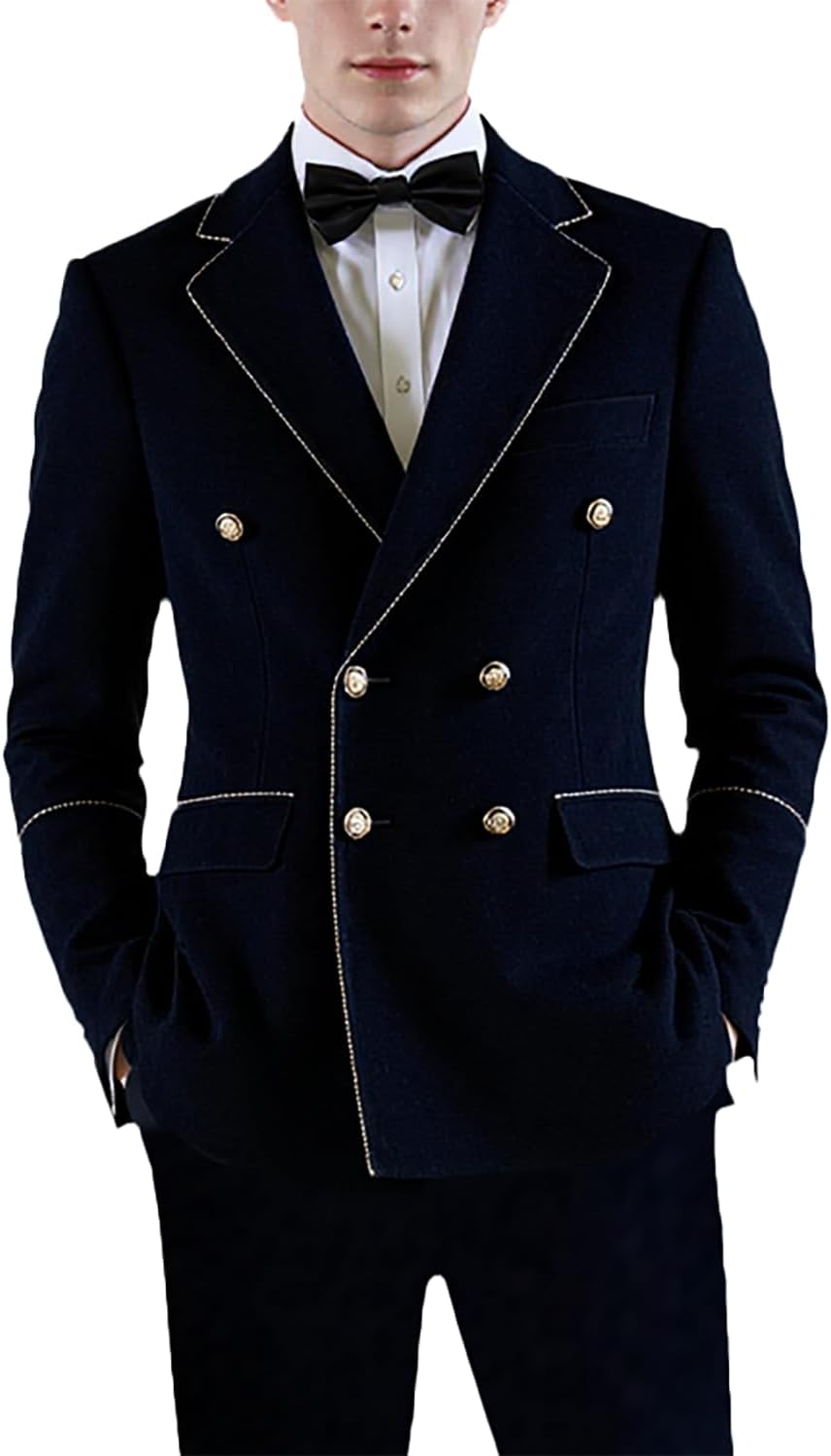 UNINUKOO Double Breasted Suit Men Velvet Classic Fit Formal Dinner Party Wedding 2 Piece Business Suits for Men