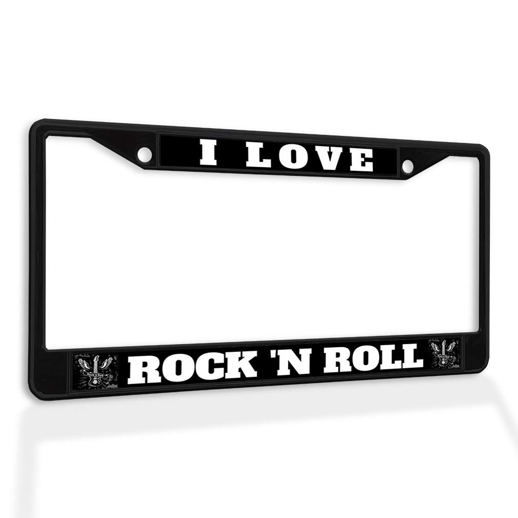 Fastasticdeals Metal Insert License Plate Frame I Love Rock 'N Roll C Weatherproof Car Accessories Black 2 Holes Solid Insert