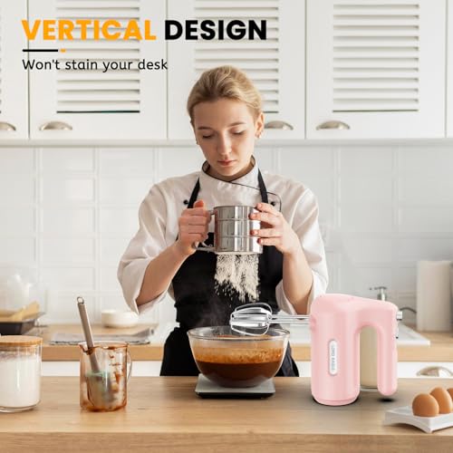 Image of Lord Eagle 5-Speed Small Hand Mixer Electric, 300W Compact Portable, Pink