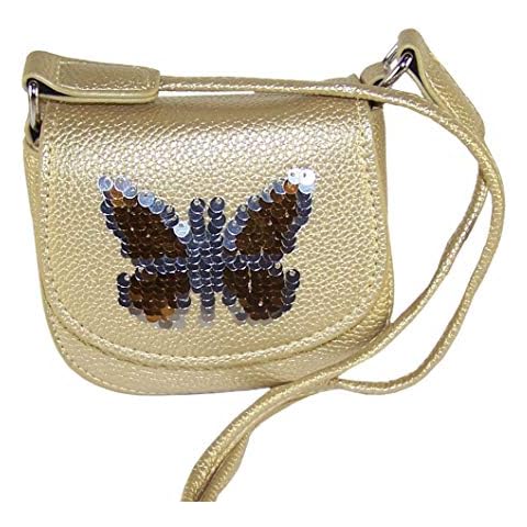 Girls childrens gold sparkly over the body handbag with sequin butterfly tirm Cover