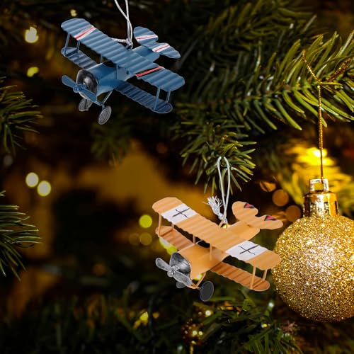 TOYANDONA 2Pcs Vintage Metallebenen Modell Eisen Retro Flugzeug Segelflugzeuge Doppelglieder Modell Flugzeug Kinder Spielzeug Home Office (Blau Und Gelb)