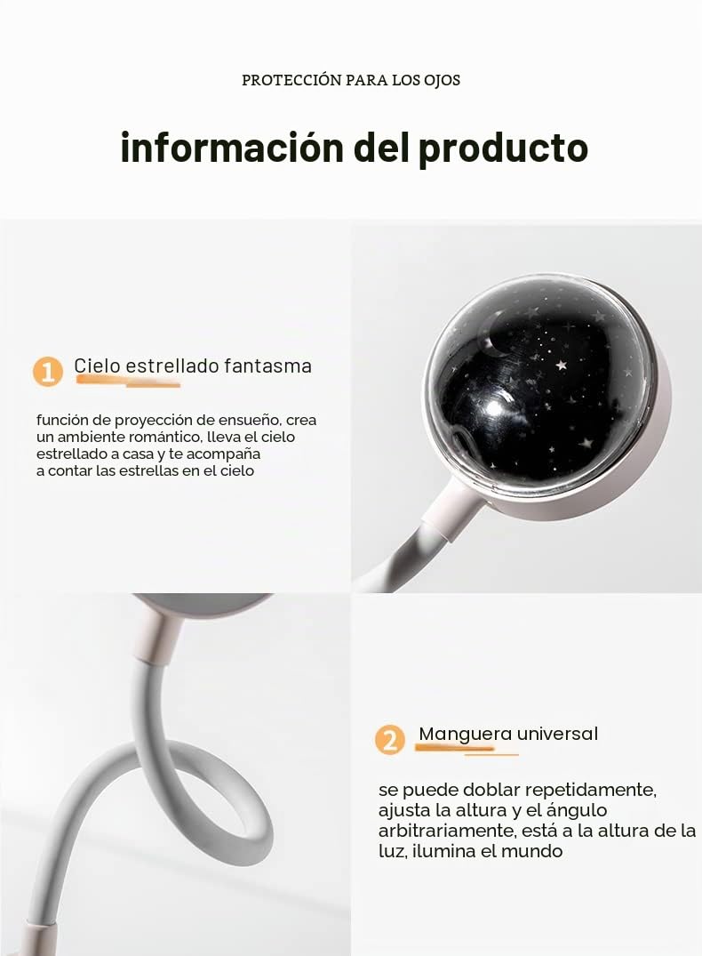 TechKen Lámpara de Escritorio para Niños, Lámpara de Noche LED Regulable Flexo LED para Lectura con Portalápices Lámpara de Mesa de Estudio Cuello de Cisne con Ces Proyección de Estrella | Regulable Niveles de brillo, lámpara recargable de cuello de cisne