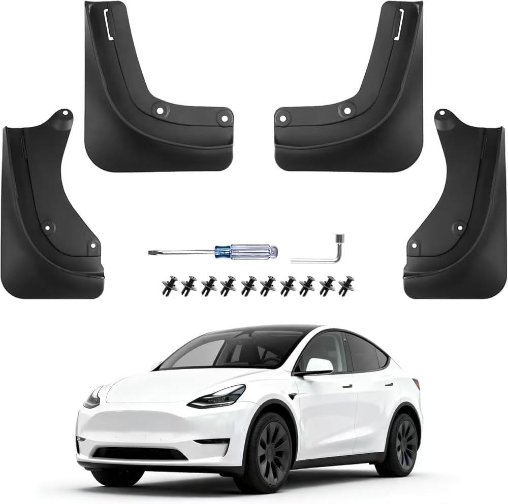 No Drill Mud Flaps for 2025-2026 Tesla Model Y Juniper (Standard/Premium/Performance)，OEM Precision Fit, Heavy Duty All Weather Protection, No FSD/Sensor Interference, 4PCS Matte Black