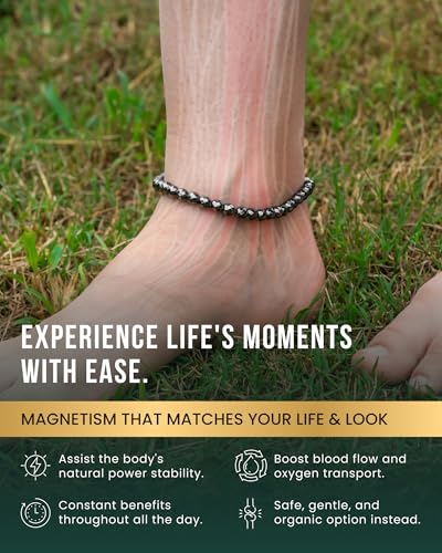 Image of MagnetRX Hematite Magnetic Anklet - Ultra Strength Stones - Elegant Ankle Bracelets for Women - Metallic Black Beaded Hematite Anklets for Women and Men (6mm Faceted Beads)