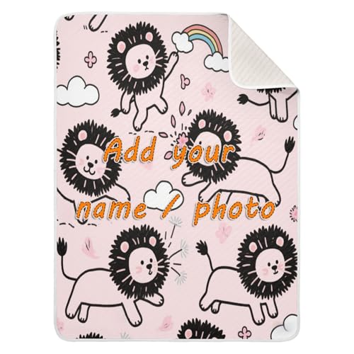 Custom Peach Cartoon Lion Cute Doodle Blankets for Babies Winter Cozy Personal Kitten Blanket for Nursery Stroller Crib 30x40in cobijas para ni?os