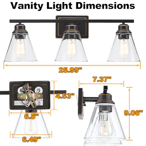 Image of Oil Rubbed Bronze 3-Light Bathroom Vanity Light and Accessories Kit, 5-Piece All-in-One Bathroom Light Set Includes Oil Rubbed Bronze 3-Light Vanity Light,Robe Hook,Tissue Holder,Towel Bar,Towel Ring