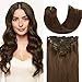 Caliee Hair Extensions Clip in Human Hair Chocolate Brown Color Silky Straight Hair Clip in Extensions Invisible Double Weft for Women Full Head Seamless Hair Extensions Clip in 120g 16inch