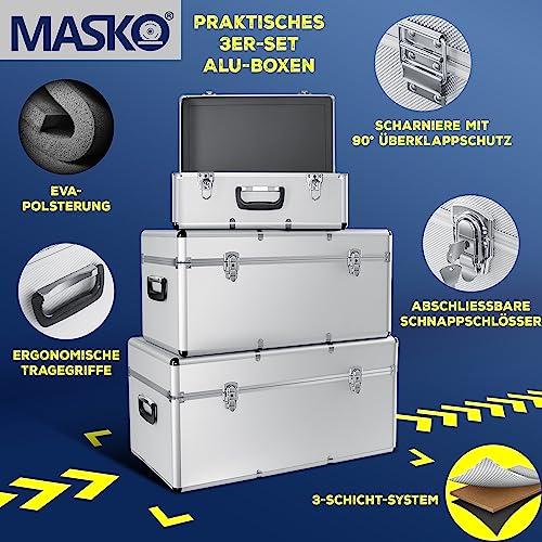 Masko® 3er SET Alu Boxen | Alubox | Alukiste | Werkzeugkoffer | Werkzeugkasten | Transportbox | Werkzeugkiste | Lagerbox NEU Werkzeug Box |