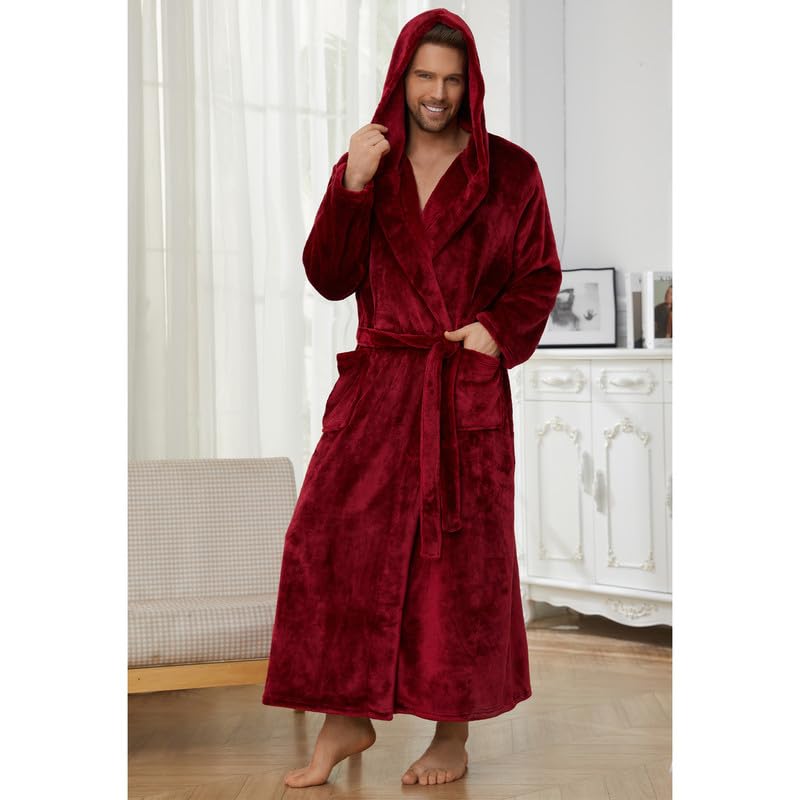 U2SKIIN Mens Robe with Hooded, Full Length Thickened Plush Robe Big and Tall Bathrobe4