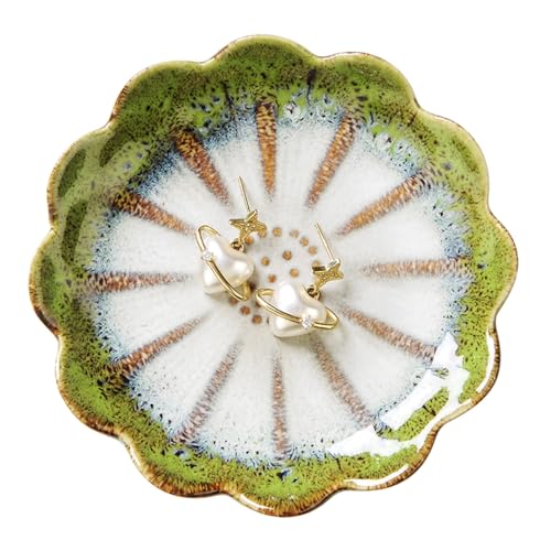 Image of Lotus Ring Holder Dish Small Indoor Ash Tray, Ceramic Dessert Plate Trinket Jewelry Holder Organizing Necklace Earrings for Parents Friends Sister, All Jewelries Are NOT Included. Grass Green.