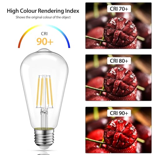 Image of 6 Packs ST58 LED Edison Bulbs, 4 Watt Vintage Light Bulbs Equivalent to 40 Watts, High Brightness 5000K Daylight White Light Bulbs, 90+ CRI, 480 Lumens E26 Base LED Bulbs, Clear Glass, Dimmable