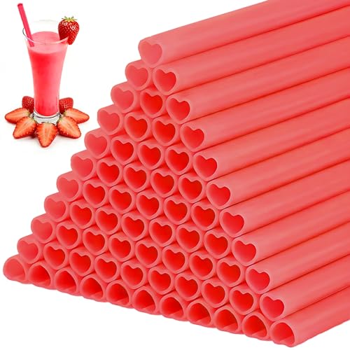 Summer-Beach-Pool-Heart-Shaped-Straws-Party-Supplies-Decorations-100PCS-Dishwasher Safe & Reusable Thick Heart Red Drinking Straws for Valentines Wedding Galentines Birthday Bachelorette Party Favors