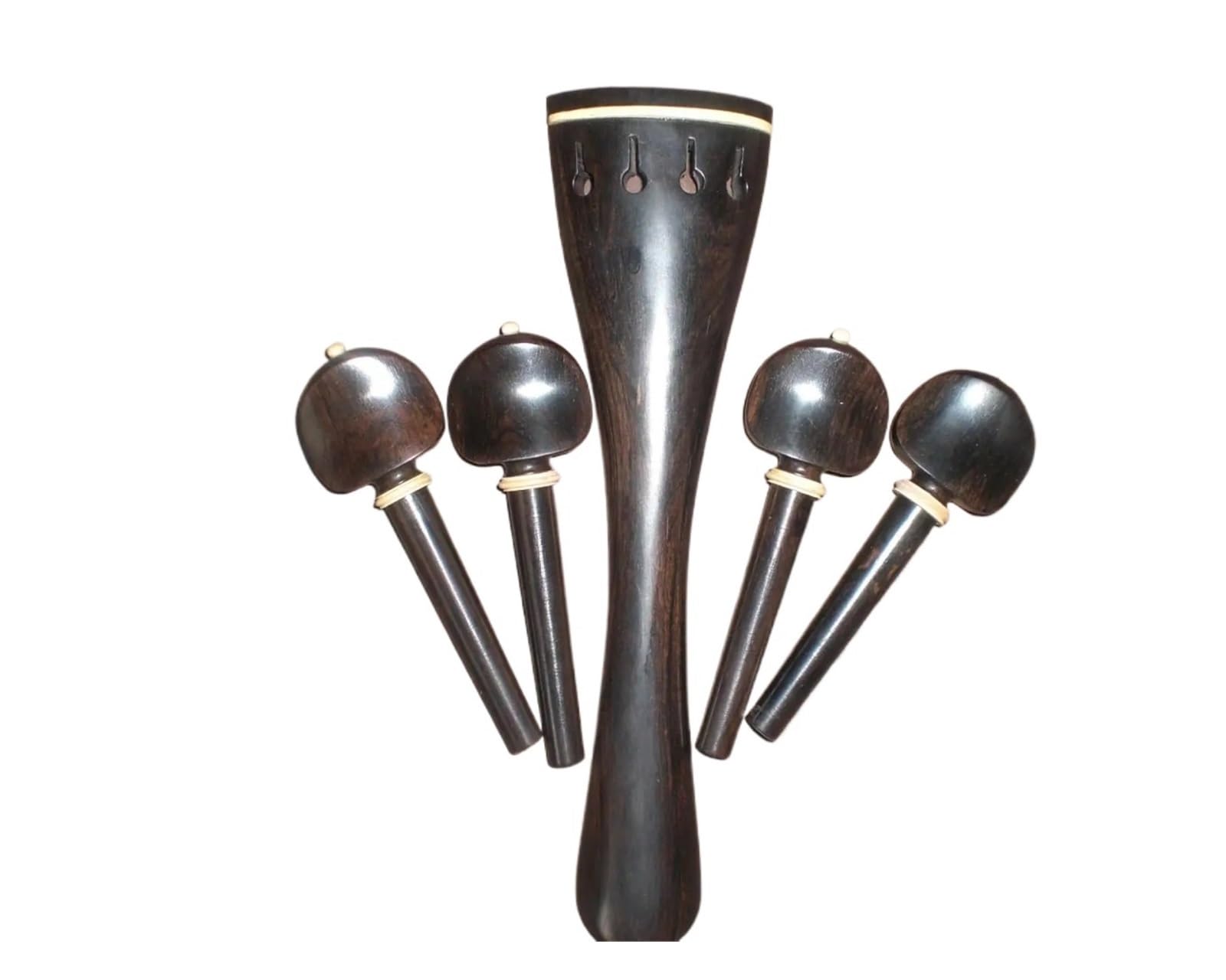 1 set di raccordi for violoncello in ebano con 1 cordiera e 4 piroli for violoncello 4/4
